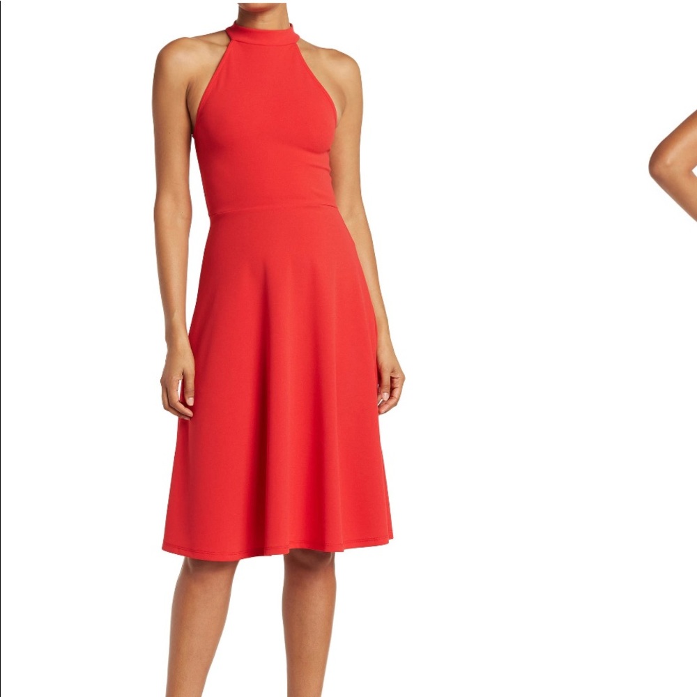 Fit & Flare Halter Neck Red Dress